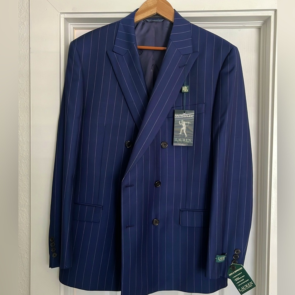 Ralph Lauren suit double breasted pinstripe blue